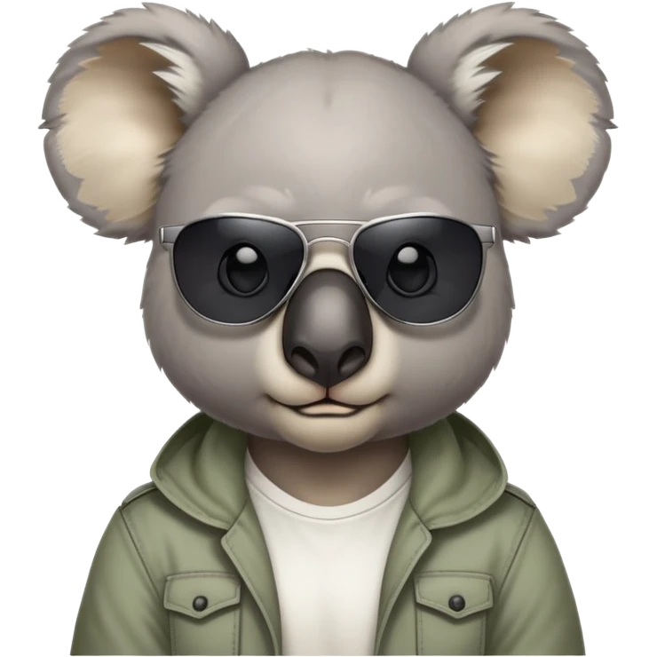 anthropomorphised koala, head and shoulders, casual clothing, dark sunglasses, fierce expression with different look emoji