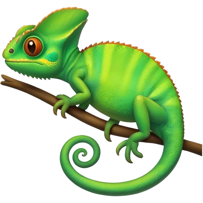 green chameleon looking at me, make it look like an emoji and standalone, with no branch. Make it very cute and like an animation.  emoji