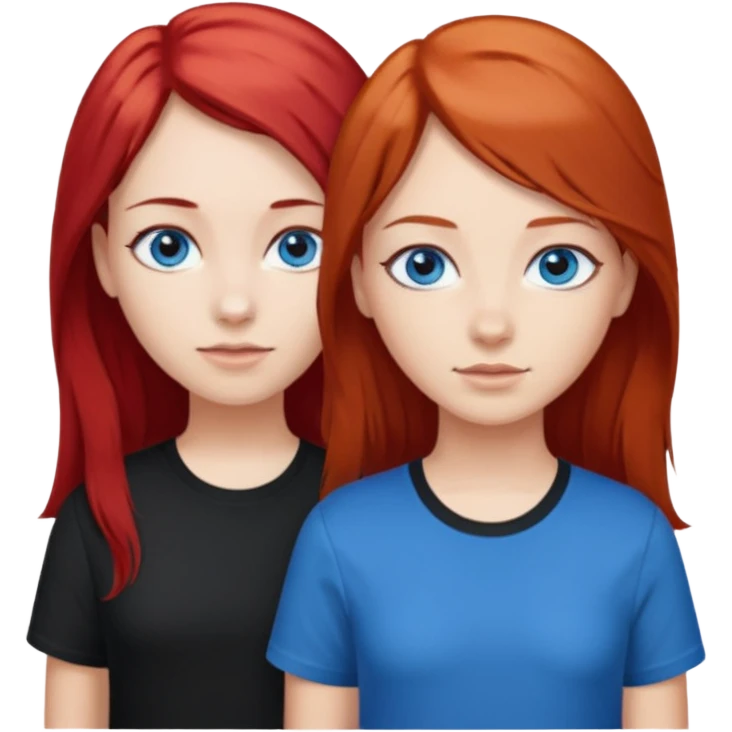 Two girls, first one with red long hair and blue eyes and black shirt, second one with short-medium brown hair and blue eyes and white shirt emoji