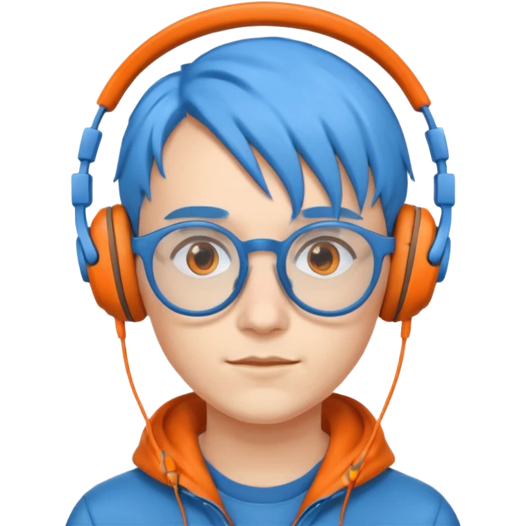 blue haired orange headphone wearing spectacled emoji