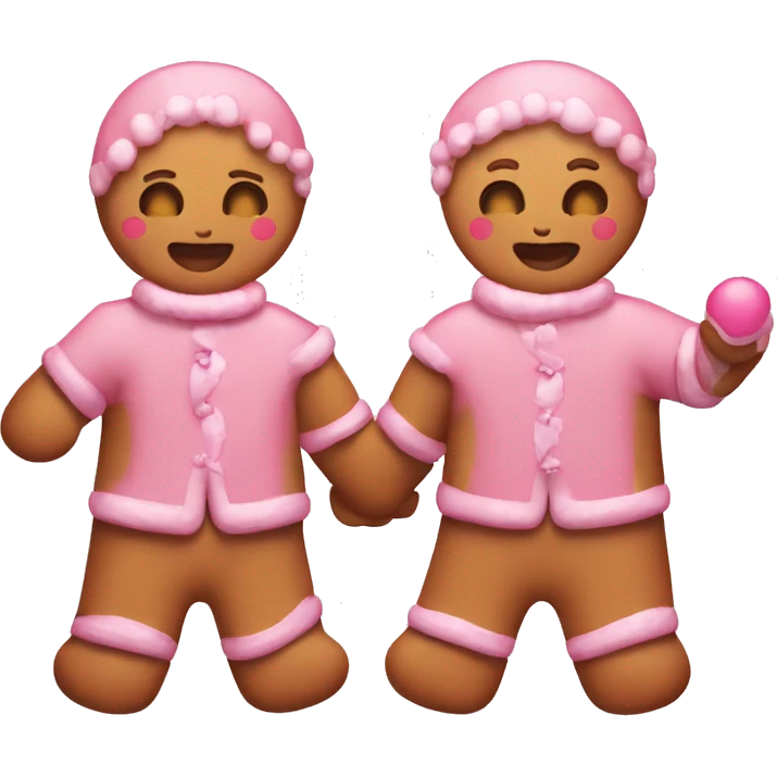 cute gingerbreads holding hands pink emoji