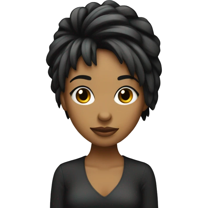 chica de pelo rizo negro con flequillo piel blanca emoji