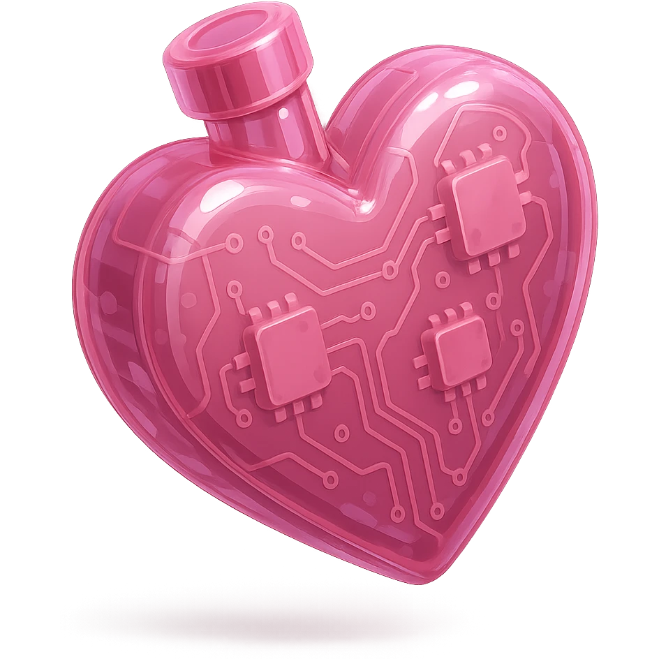 3D rendered pink heart-shaped bottle with a glossy finish, no character emoji