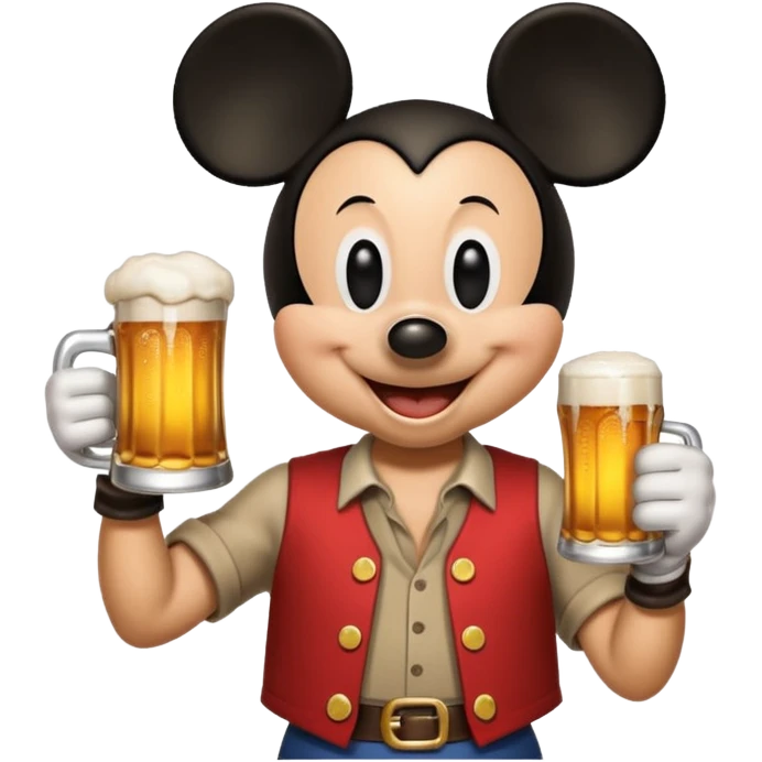 Mickey Mouse holding a beer emoji