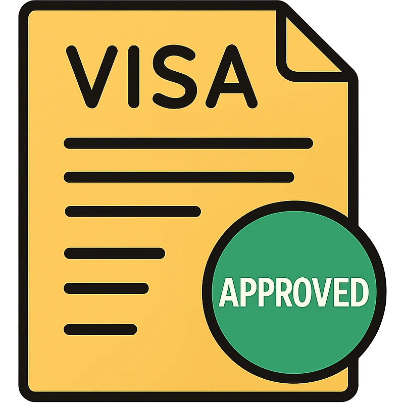 Visa application document with approved stamp emoji