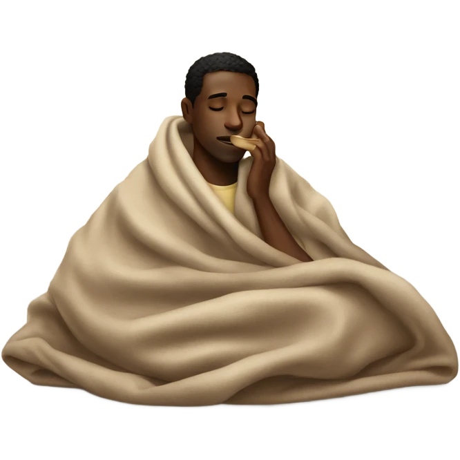 black man inside a blanket sipping coffee eyes closed emoji