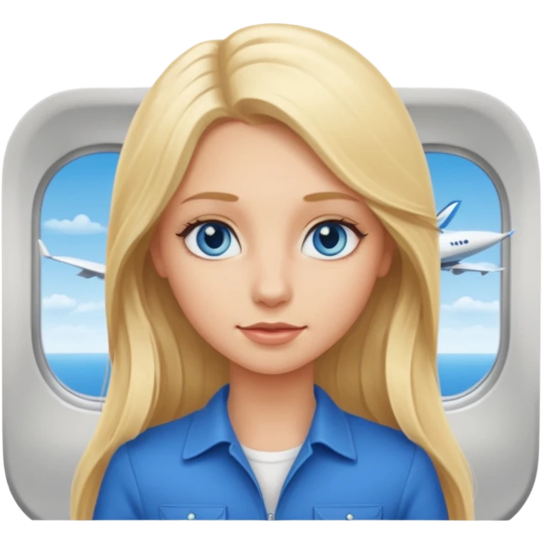 a blonde girl with long hair and blue eyes on a plane emoji