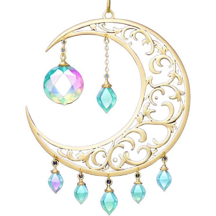 glossy Pastel iridescent crystal crescent damask moon suncatcher emoji