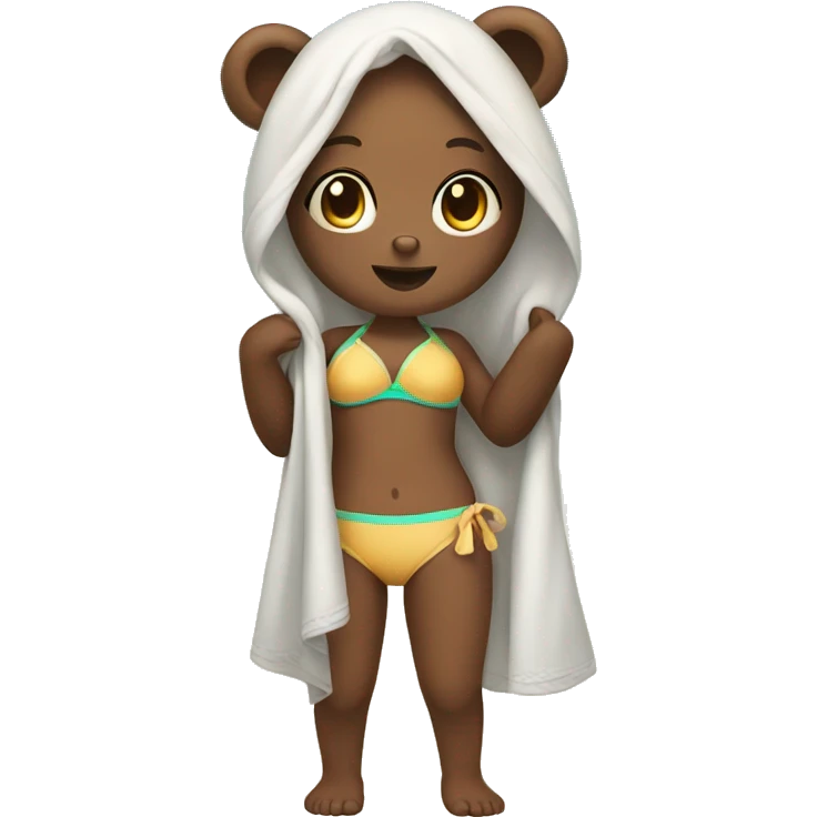 Cute girl bear in swimwear and towel  emoji