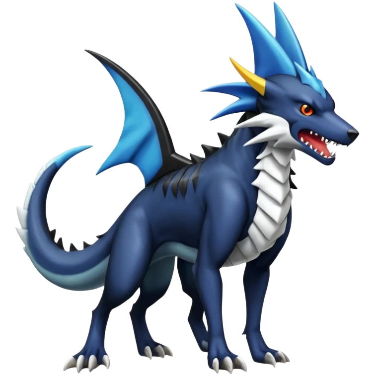 4-legged, digitigrade, clawed, furry finned sharp, cool, badass, angry, edgy Sergal-Sharpedo-Houndoom-Garchomp-Nargacuga-Vaporeon-fusion-hybrid-creature, full body emoji