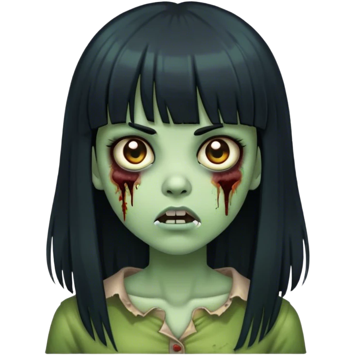 zombie girl with big straight black hair and bangs with greenish skin  emoji