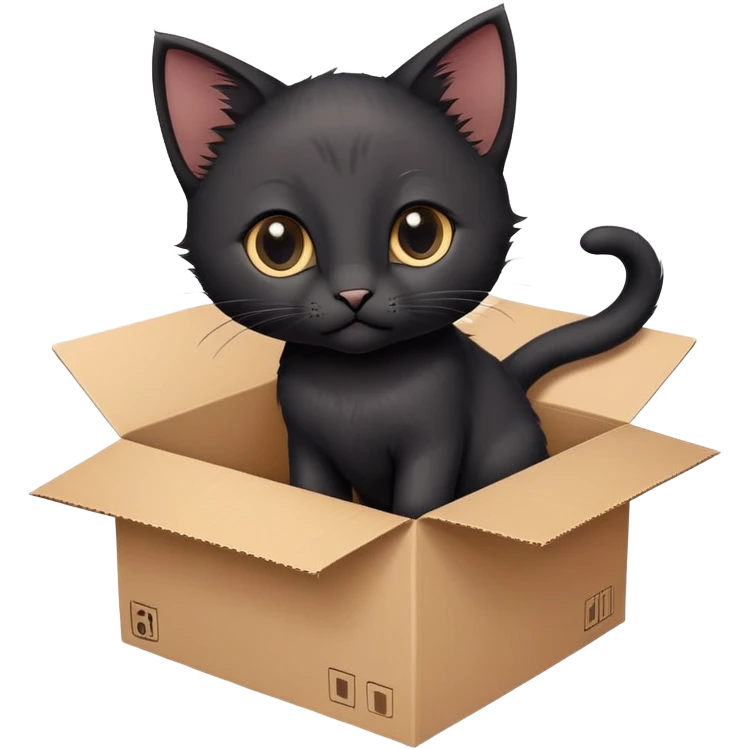  A very cute black young kitten cat with one's head tilted to one side poked its paws out of the cardboard big box and placed them on top of it emoji