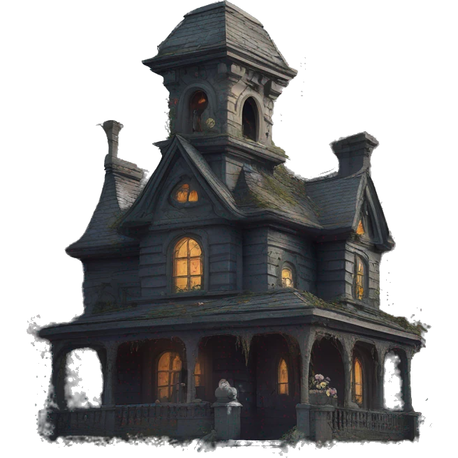 Romantically overgrown Haunting graveyard field Victorian mansion birdhouse  emoji