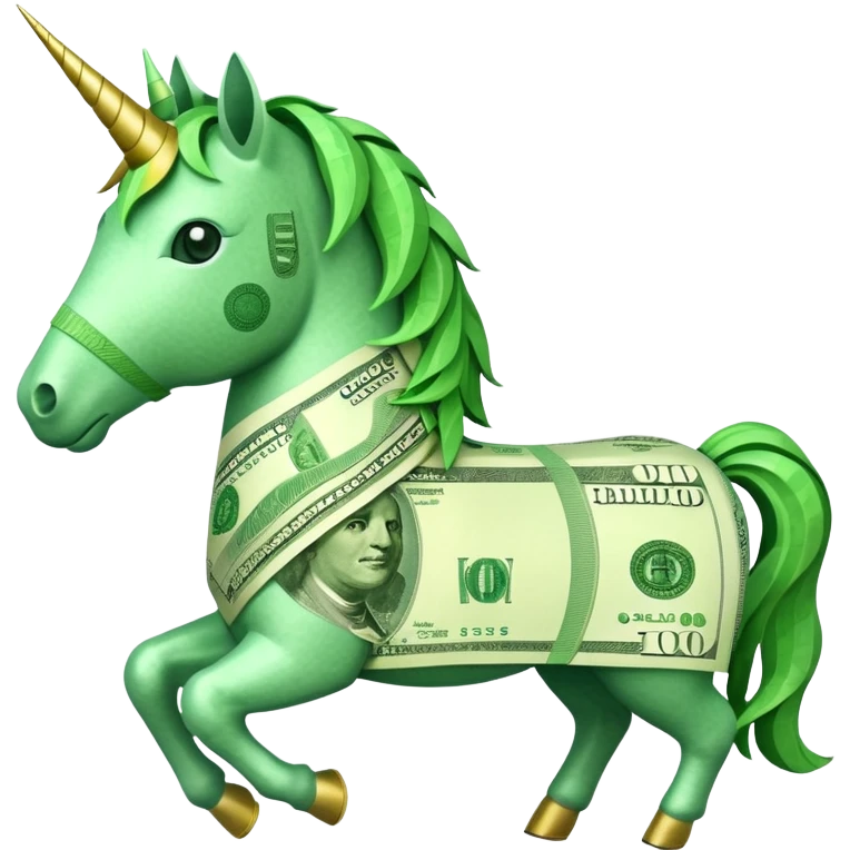 единорог полностью из долларовых купюр, no background emoji