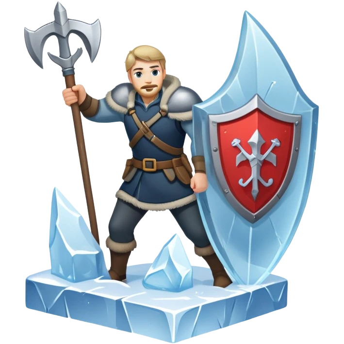 Man with sickle and shield in a block of ice emoji
