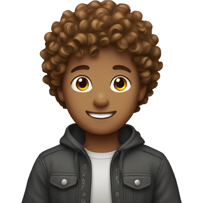 brown curly hairs boy waving  emoji