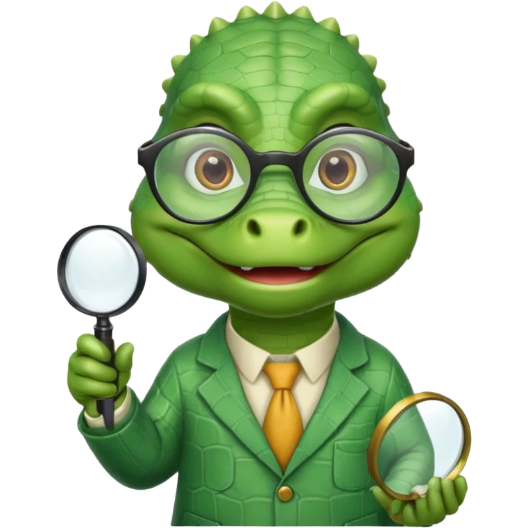 A green academic gator with a magnifying glass on a light background emoji