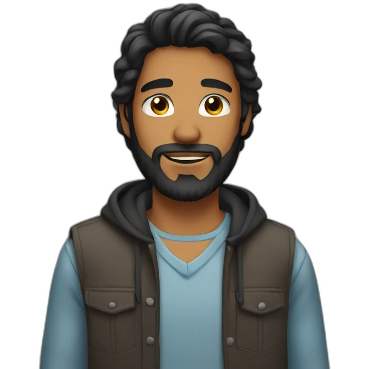 brown young man with black hair and long beard emoji