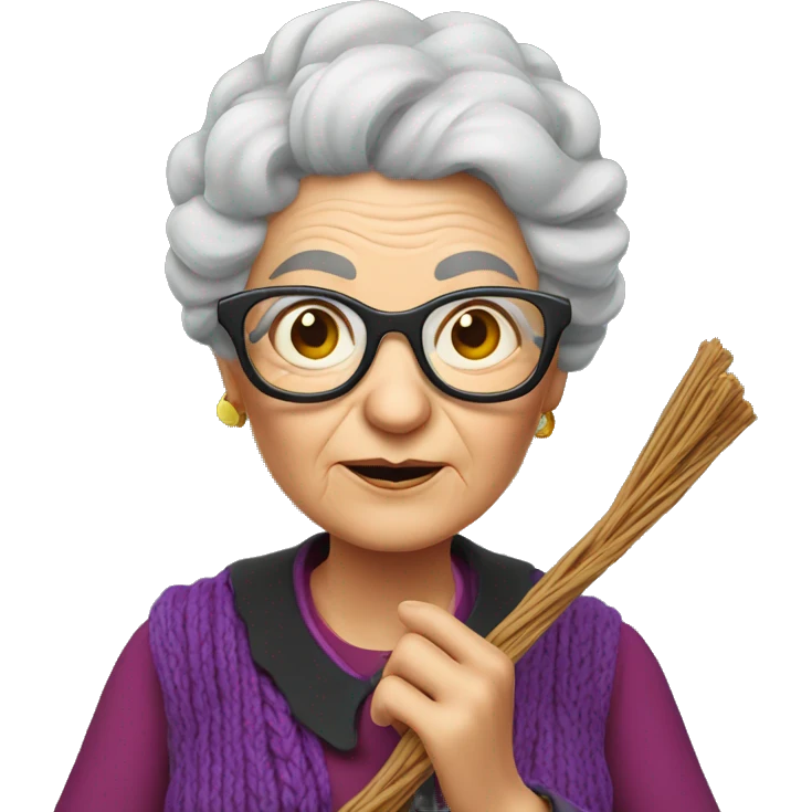 smart granny witch with glasses knitting emoji
