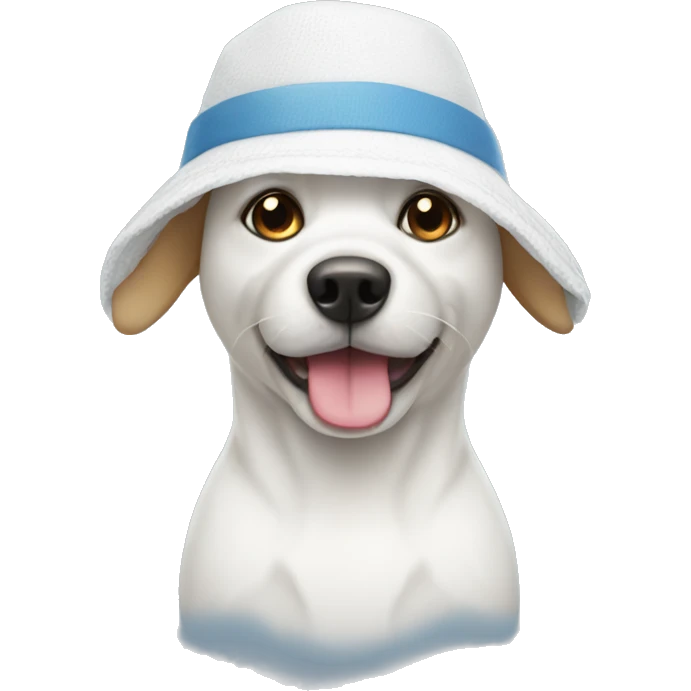 white dog with bathing hat emoji