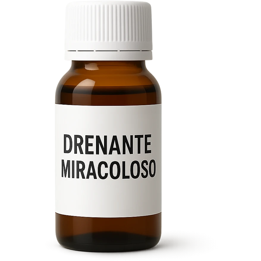 boccetta di drenante da bere, con la scritta "DRENANTE MIRACOLOSO" SULL'ETICHETTA emoji