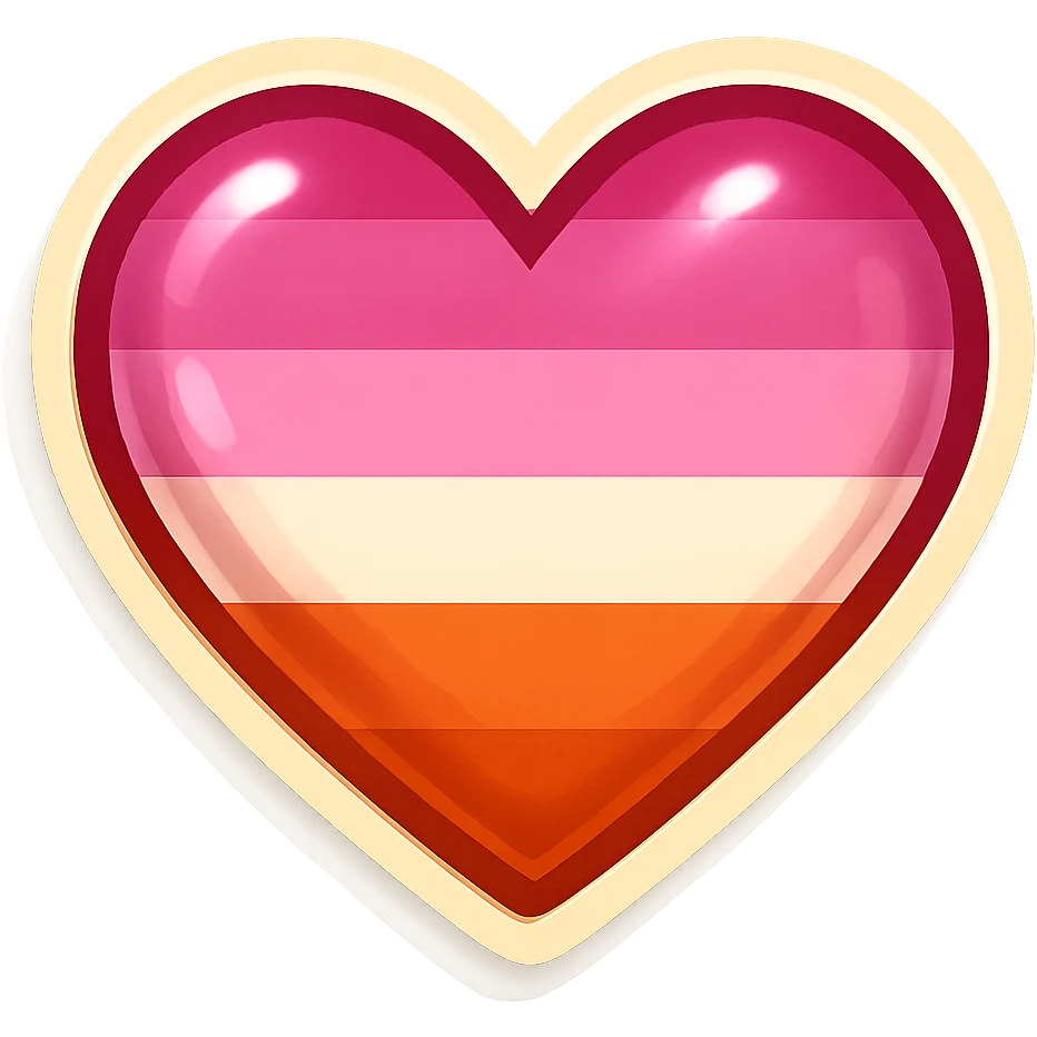 heart with lesbian pride flag colors, sticker style, soft drop shadow, outlined for sticker application emoji