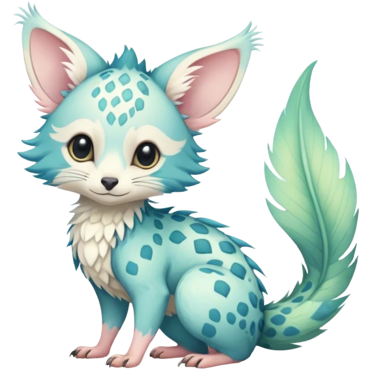 Feral Rare Fantasy cute realistic pastel tropical Vernid-Trico-species by LiLaiRa, random markings, tufted tail, tufted ears, full body emoji