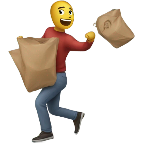 Man throwing a bag to the front of a house  emoji