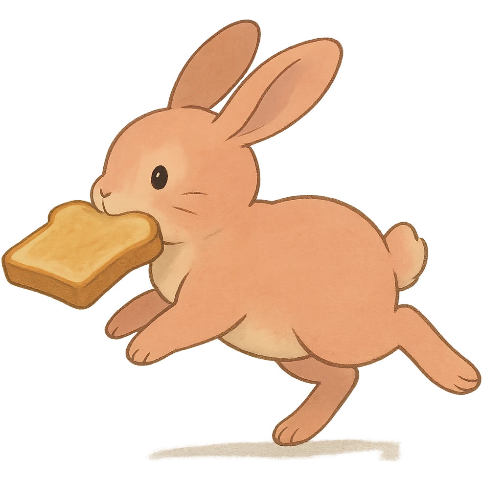 peach bunny running with toast in mouth, soft Ghibli style emoji