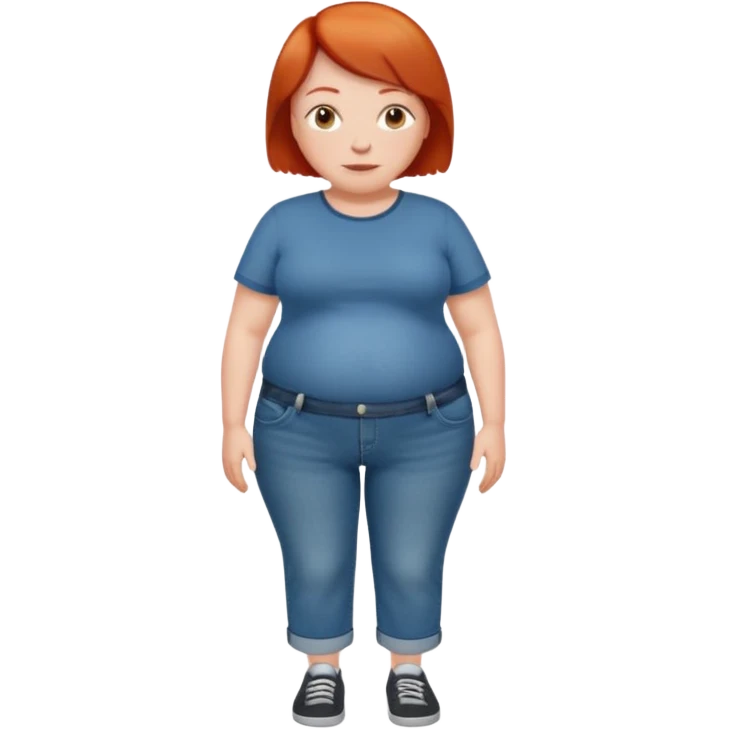 Lazy old Short woman with straight short red hair and fat tummy..wears jeams and full tahirt emoji