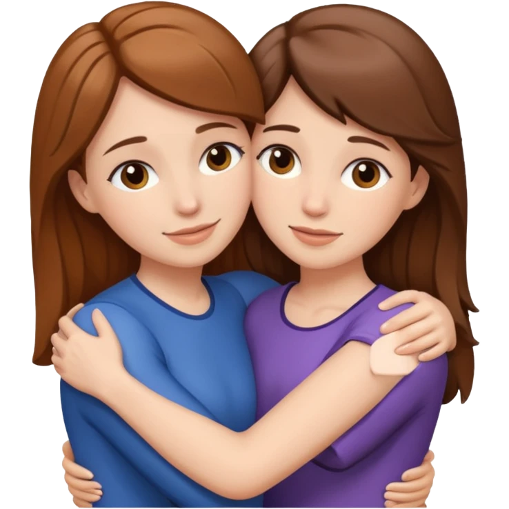 Two whites women with brown hair, hugging emoji