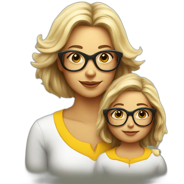 Bees white Mother in glases and daughter 2 years emoji