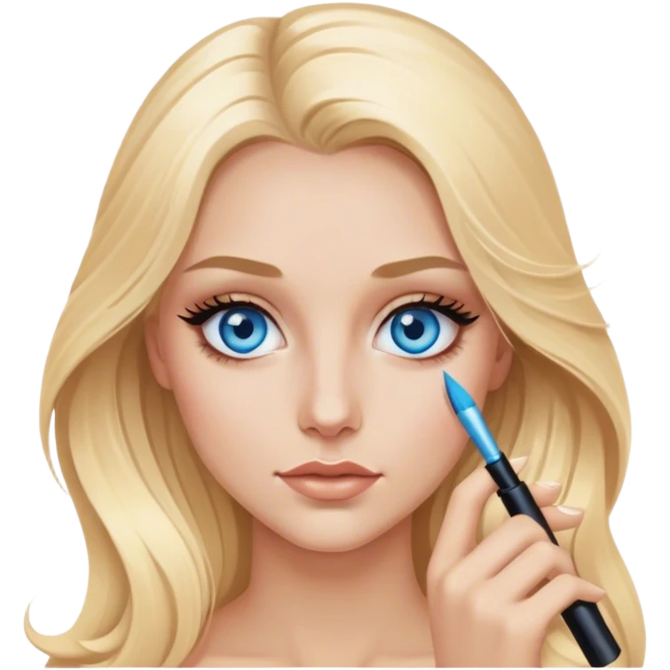 Cinematic realistic blonde with long hair, blue eyes with mascara in her hands emoji