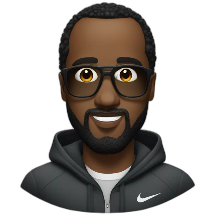 P diddy with Big beard and no wrikle on his forehead in a Nike techsuite emoji