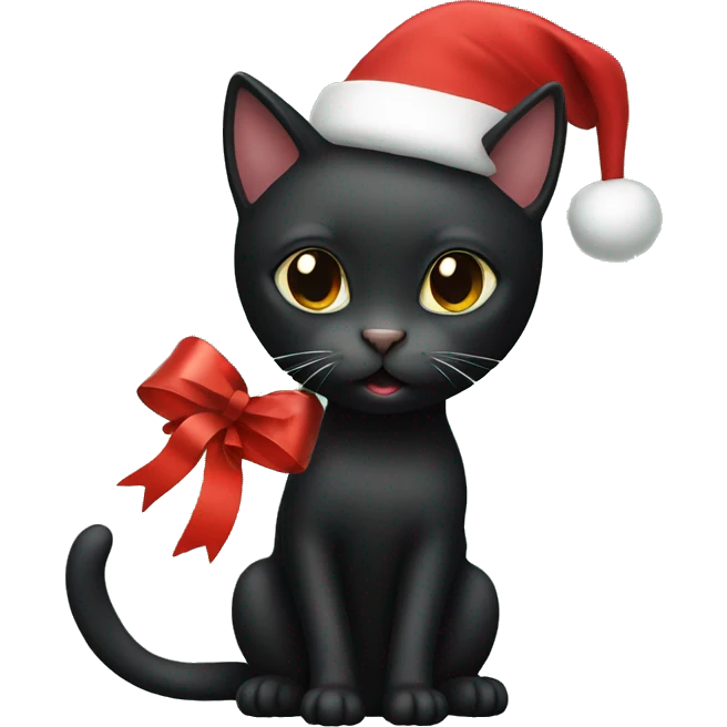 Black Cat with Christmas hat emoji