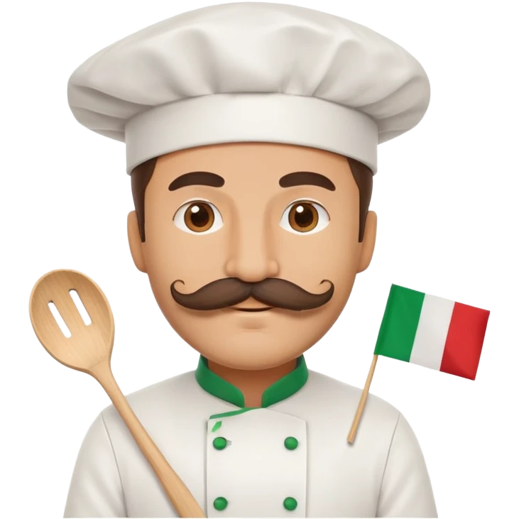 Paper fan with the design of an Italian man with a thick mustache, Italian flag colors, chef hat emoji