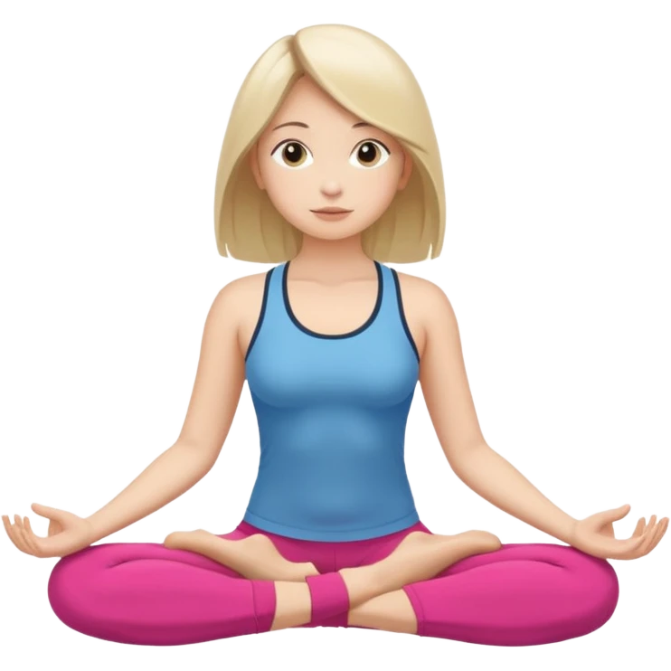 The same girl is sitting in a lotus position, with shoulder-length hair and sportswear. emoji