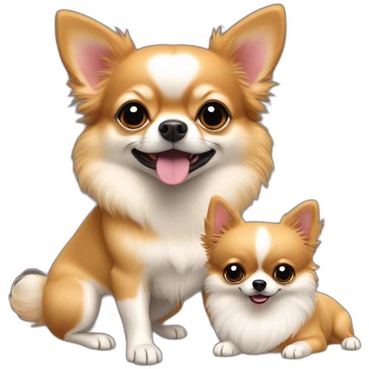 Deux chihuahuas avec un spitz pomeranian emoji