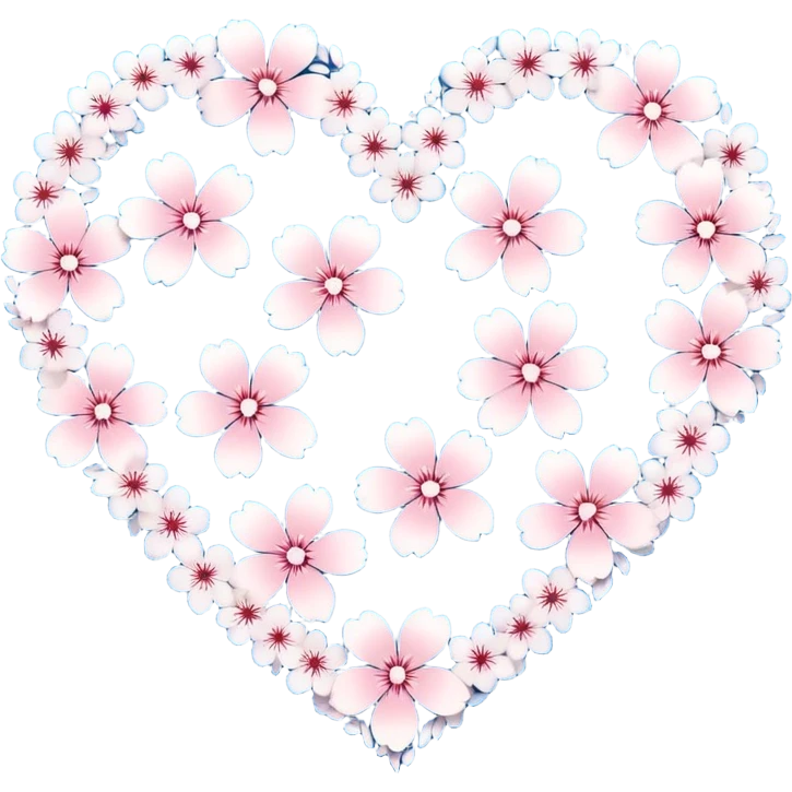  blue sakura heart, heart made of white sakura petals with pink accents, remove background emoji
