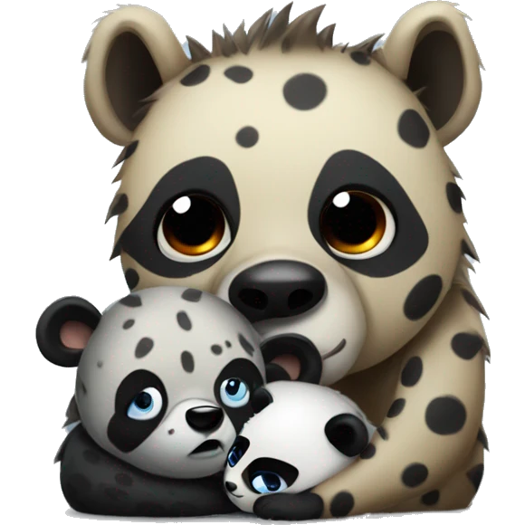 A hyena hugging a panda in a sad mood emoji
