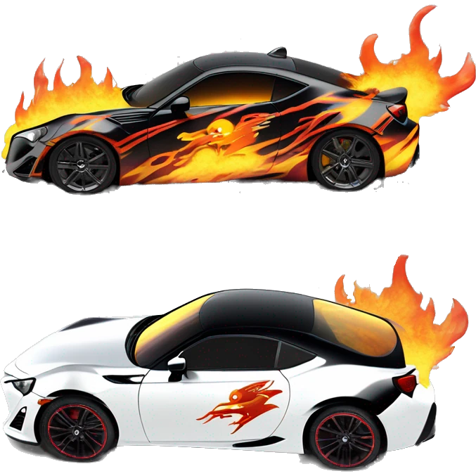 Batgirl and First Order Jet Trooper themed Scion FR-S with hot rod flames painted on side of car  emoji