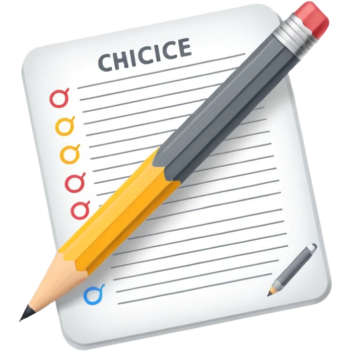 multiple choice test paper with a pencil emoji
