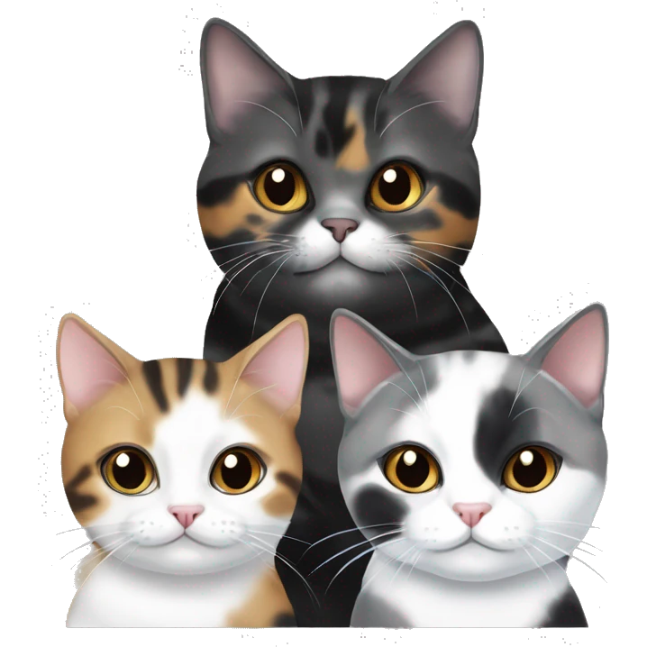 Tortie cat, 2 black and white cats and one grey shorthair cat emoji