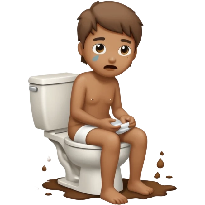 Sitting on toilet, poop everywhere, mess, pain  emoji