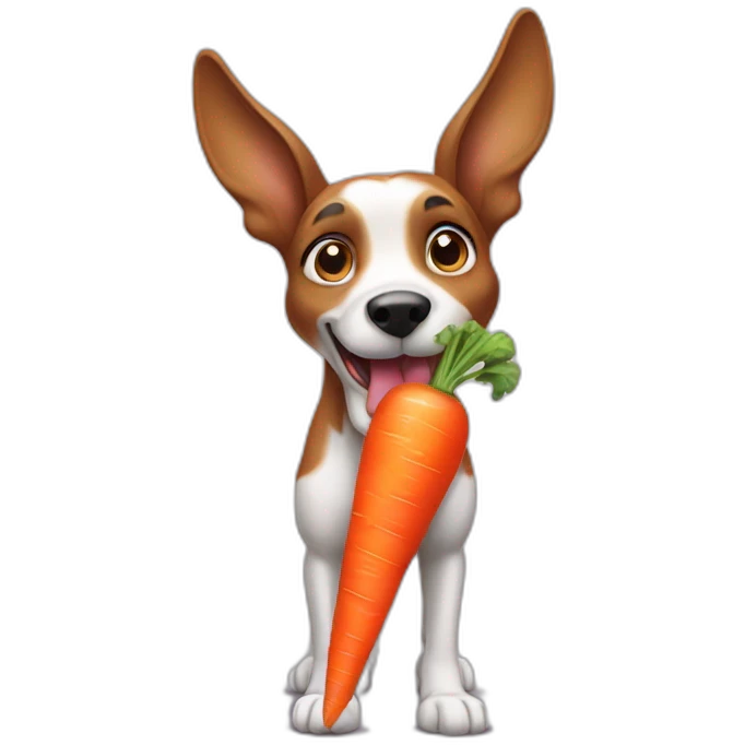 standing dog eating a carrot like bugs bunny emoji
