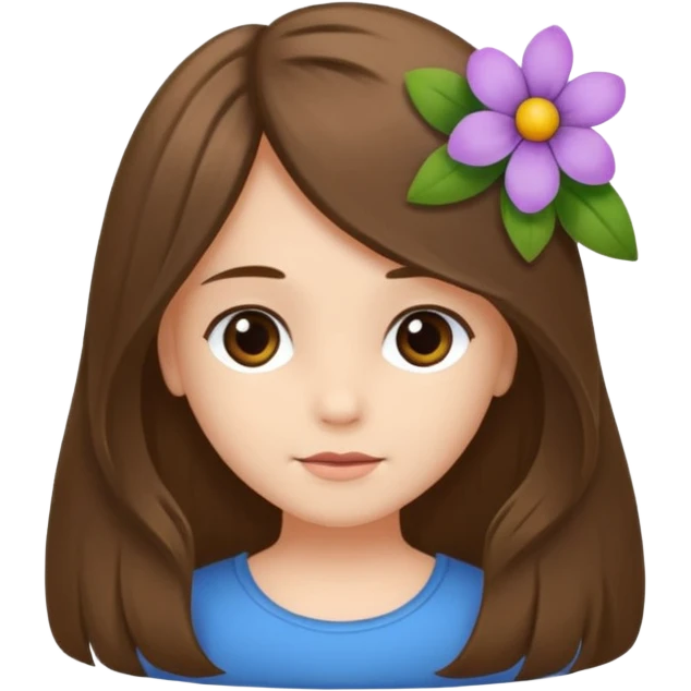 Ein braunhaariges Mädchen (glatte Haare ) mit einen Blume hinter dem ohr lange haare zur Seite kuckend  emoji