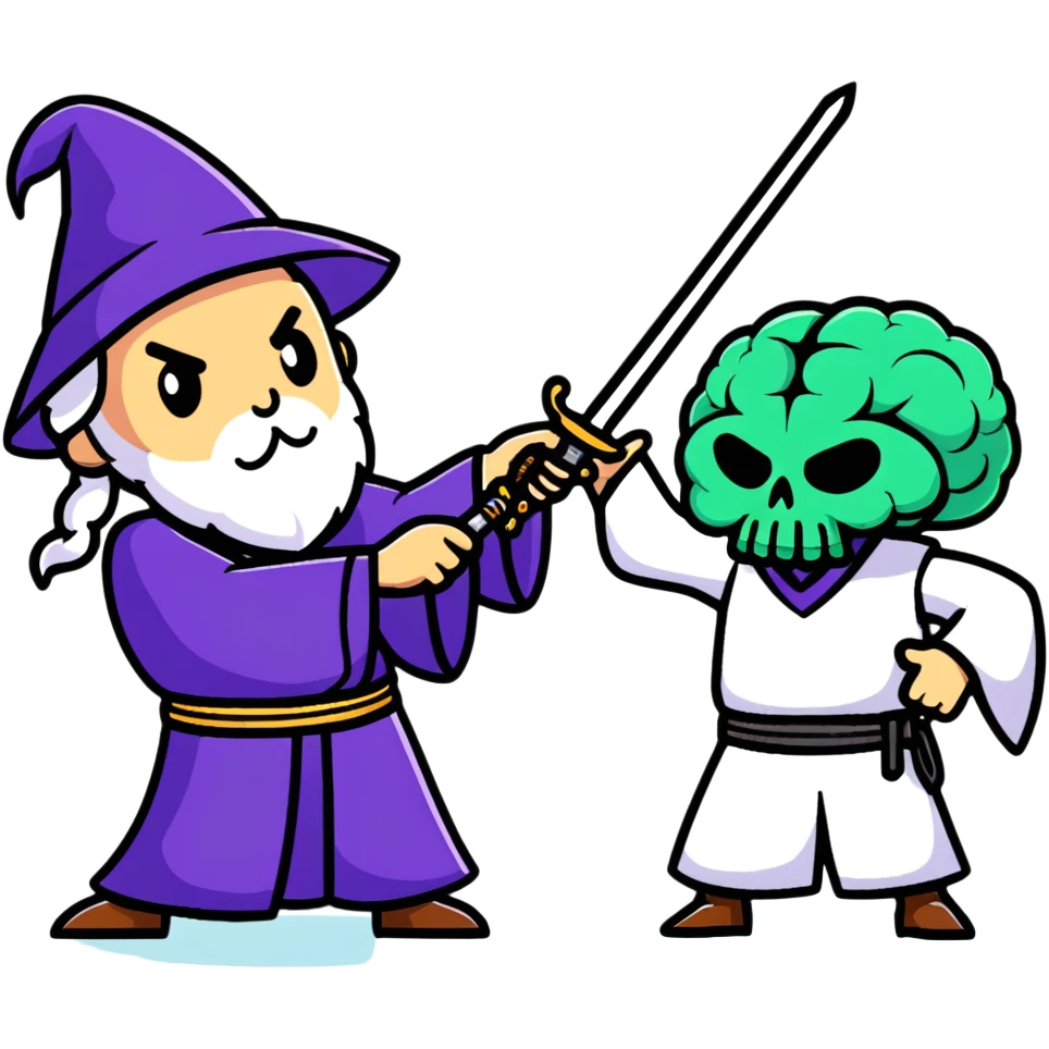 wizard and brain in a sword duel emoji