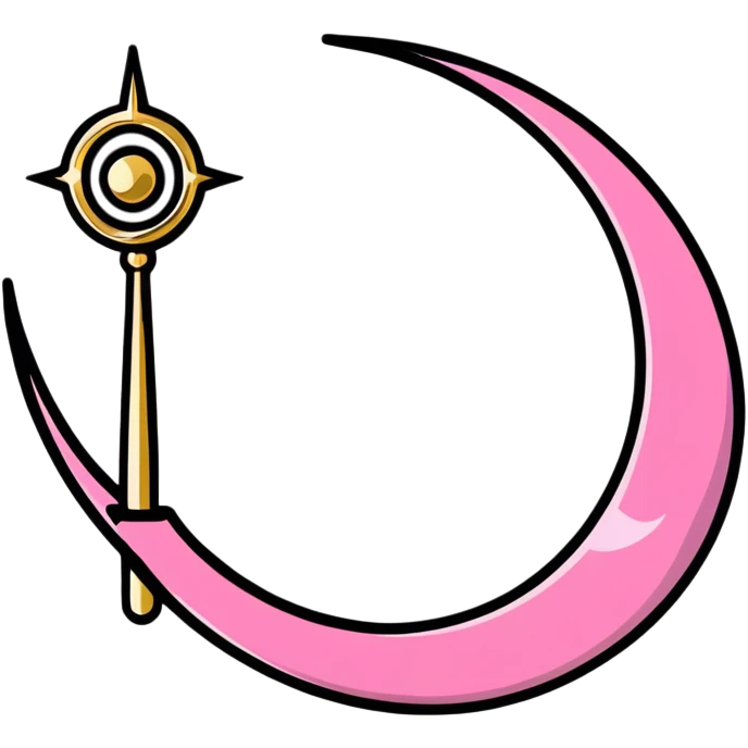 Sailor Moon's Crescent Moon Stick, a pink wand with a gold crescent moon on top and a circular silver gem in the center emoji