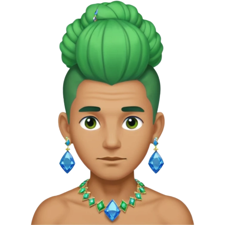 gem lover man with gem accessories excessive amount very big gem earrings green bun hair and blue diamonds  emoji