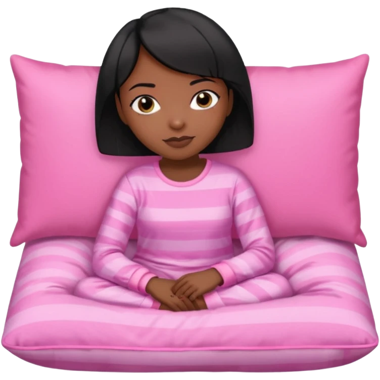 Dark skin Black woman with short  black bob  hair, pink pajamas laying on pillow just me  emoji